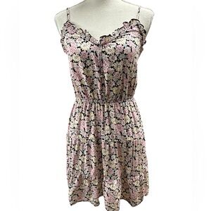 Mimi Chica Rayon Ditsy Floral Spaghetti Strap Ruffled Hem Mini Dress EUC Small